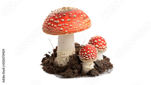 Tableau sur toile Two wild forest fly agaric amanita muscaria mushrooms growing with red caps whit