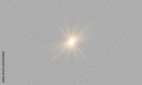 Foto Yellow star flashed with sparkles sun isolated on white background