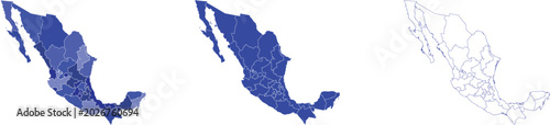 Photos Mexico Map Set with States and Administrative Divisions in Blue