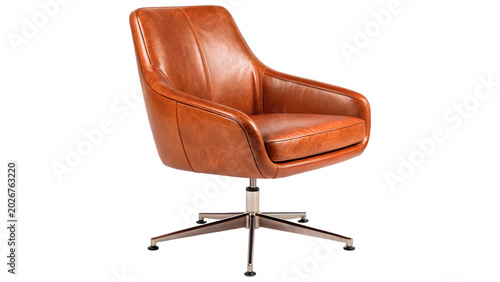 Tableau sur toile A modern comfortable brown leather upholstered office desk swivel chair isolated