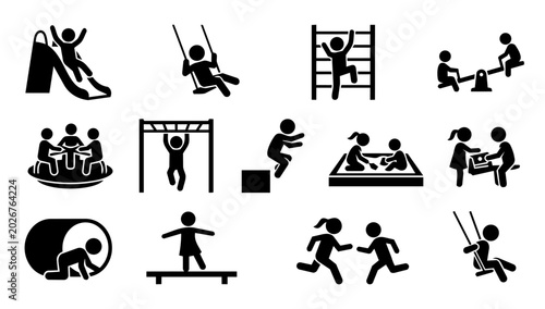 Foto Children Playground Activity Silhouette Icons Set