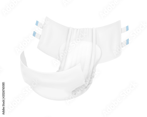Detailed diaper for adults mockup. Vector illustration isolated on white background. Perfect for showing the diaper, its main parts and benefits. Scalable without lose quality. EPS10.