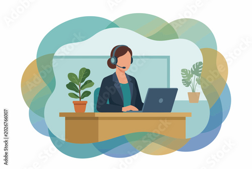 Professional Customer Service Representative Working at Desk