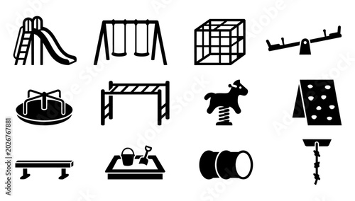 Cuadro en lienzo Playground Equipment Silhouette Icons Set