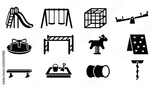 Foto Playground Equipment Silhouette Icons Set