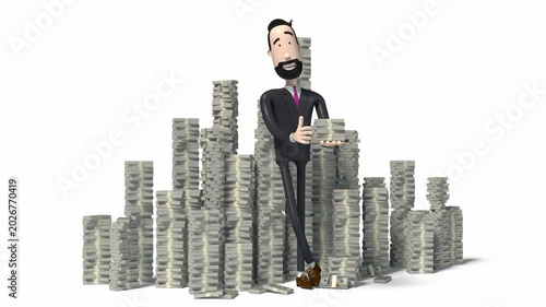 Cartoon Businessman and Money - Wealth Concept