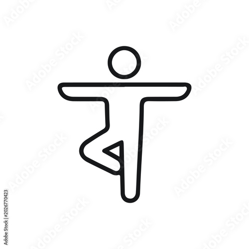 Tree Pose Yoga Outline Icon for Balance Exercise and Wellness App UI Vector on White Background