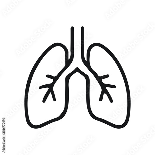 Lungs Breathing Outline Icon for Respiratory Health and Wellness App UI Vector on White Background