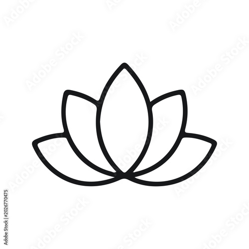 Lotus Flower Outline Icon for Yoga, Meditation and Wellness App UI Vector on White Background