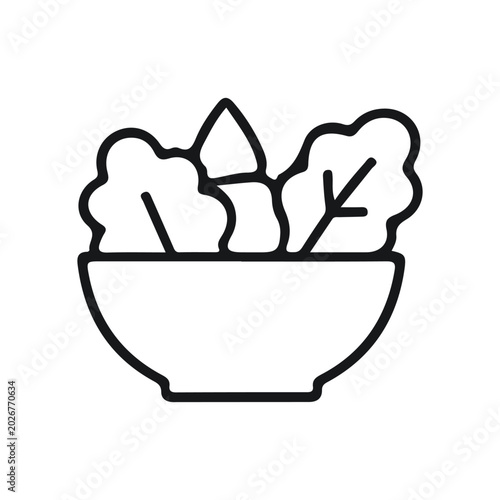 Healthy Salad Bowl Outline Icon for Nutrition and Diet App UI Vector on White Background
