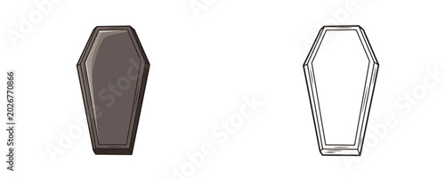 Canvastavla Vector cartoon illustrations of a wooden burial coffin in flat colored and black