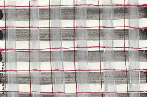 Fondo de acuarela de cuadros tipo escoces. Patrón realizado en acuarela. Fondo vintage. Hecho a mano con textura real. Efecto diluido en tonos negros, grises y rojos