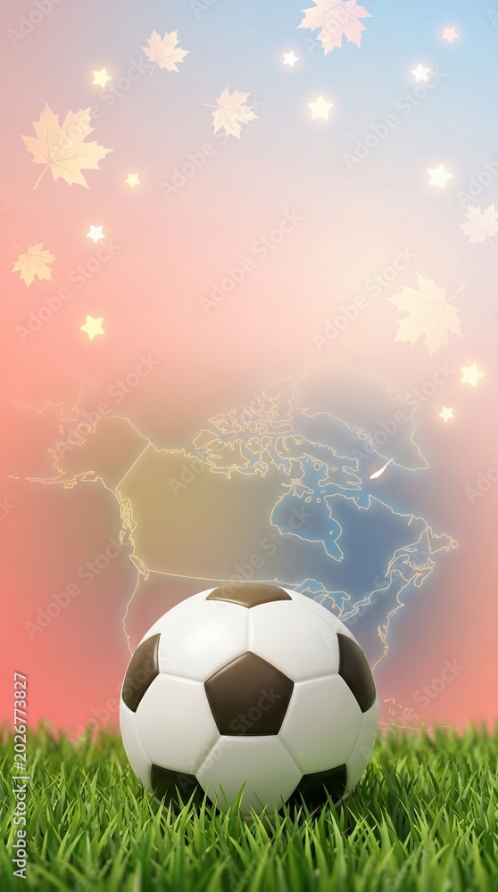 Fototapeta premium Soccer ball on grass with abstract colorful background and falling leaves football outdoors competition training recreation equipment championship