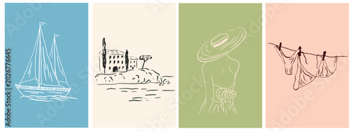 Tablou pe pânză Hand drawn Italian summer vacation posters set