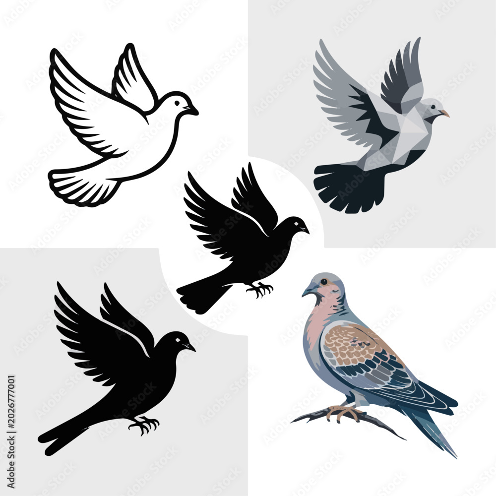 Fototapeta premium kinds of different Dove Vector arts with white background 