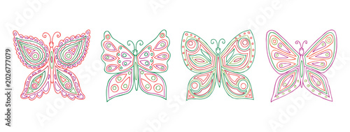 Butterflies outlines abstract colorful decorative, vector illustration isolated on white background