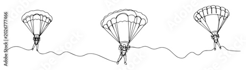paratroopers landing with parachutes outline illustration