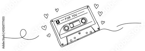Cuadro en lienzo retro cassette tape with hearts love music concept
