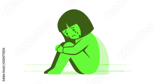Foto Sad Green Character Crying, Feeling Lonely and Depressed