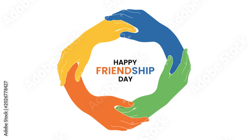 Obraz na płótnie Circle of Unity: Hands of diverse colors form a circle symbolizing friendship and togetherness, celebrating connection and mutual support on this special day