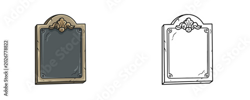 Konstfotografi Vector cartoon illustrations of a vintage stone memorial plaque in flat colored