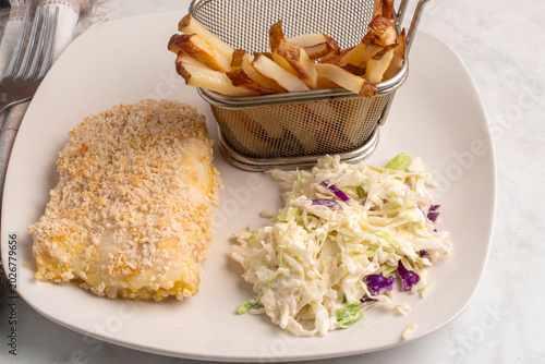 Canvas-taulu baked cod with  cole slaw and french fries
