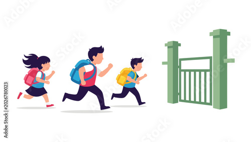 Photos Kids Running to School Gate