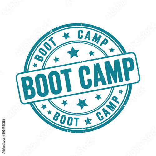 Tableau sur toile Boot camp stamp illustration with text and stars teal color