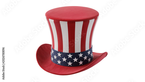 Tableau sur toile Red Uncle Sam top hat with white stripes and blue star band, isolated on transpa