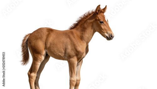 Canvastavla Young brown horse foal with white blaze, isolated on transparent background