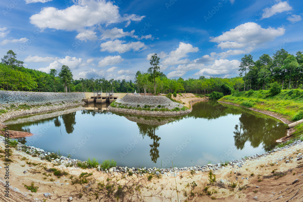 Naklejka premium A small spillway used to store water for agricultural use in Nakhon Phanom Province, Thailand.