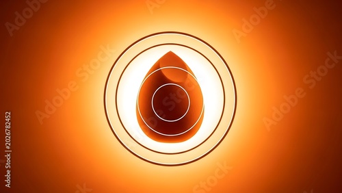 Close-up of glowing orange light ring with dark center in warm abstract background
