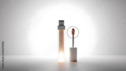 Minimalist perfume bottle with dried flower and soft light on neutral background