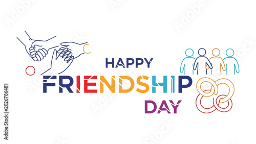 Fotografia Happy Friendship Day Graphic: An artistic graphic celebrating Friendship Day, featuring stylized hands clasping, the words Happy Friendship Day