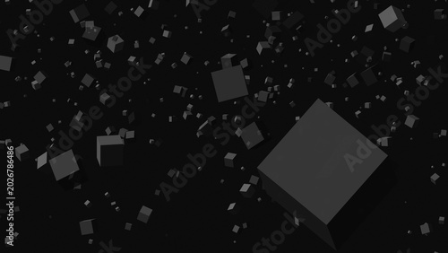 Tableau sur toile Floating black cubes in dark chaotic digital spatial composition