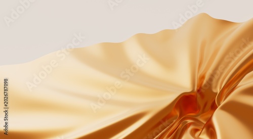 Abstract golden fabric flowing with elegant curves and soft lighting