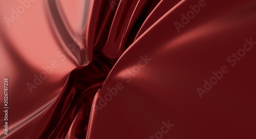 Smooth red metallic fabric texture with elegant folds and reflections.