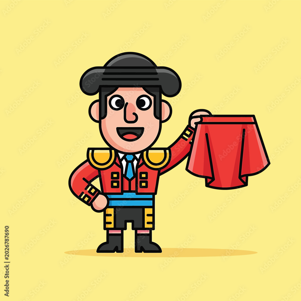 Obraz premium Cartoon matador holding red shorts.