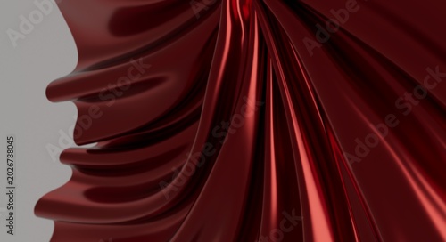 Foto Close-up abstract of flowing red fabric, creating elegant waves and metallic sheen