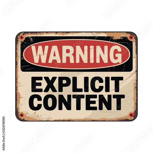 Canvastavla Warning explicit content sign vintage style on white background