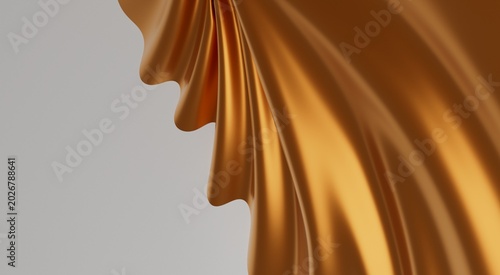 Konstfotografi Luxurious golden fabric draped and flowing, creating abstract elegant waves