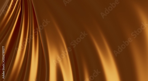 Photos Smooth, lustrous golden silk fabric flowing with elegant waves and folds creatin