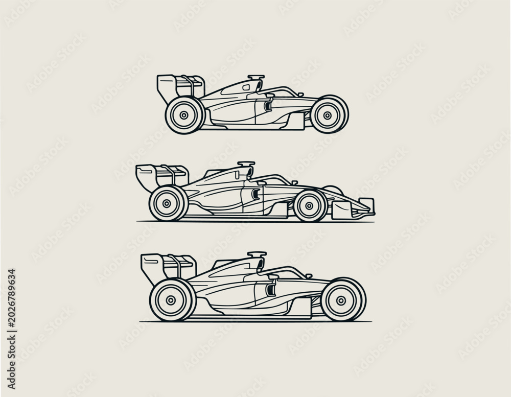 Fototapeta premium Formula racing car outline vector illustration on white background