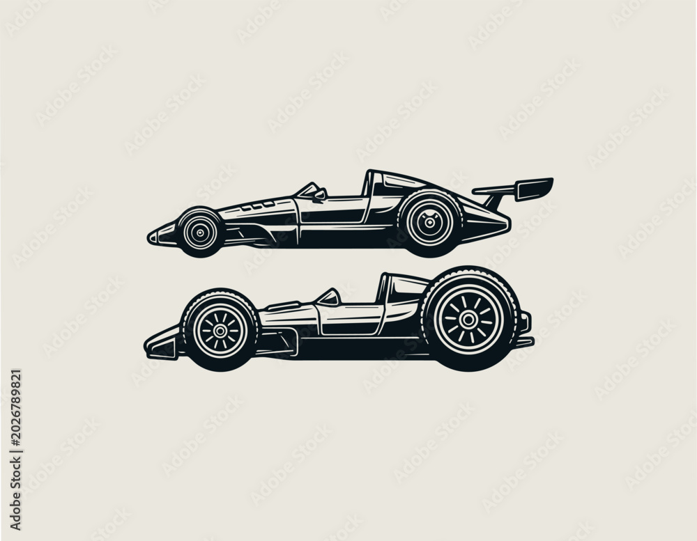 Fototapeta premium Vintage formula racing car silhouette vector illustration on white background