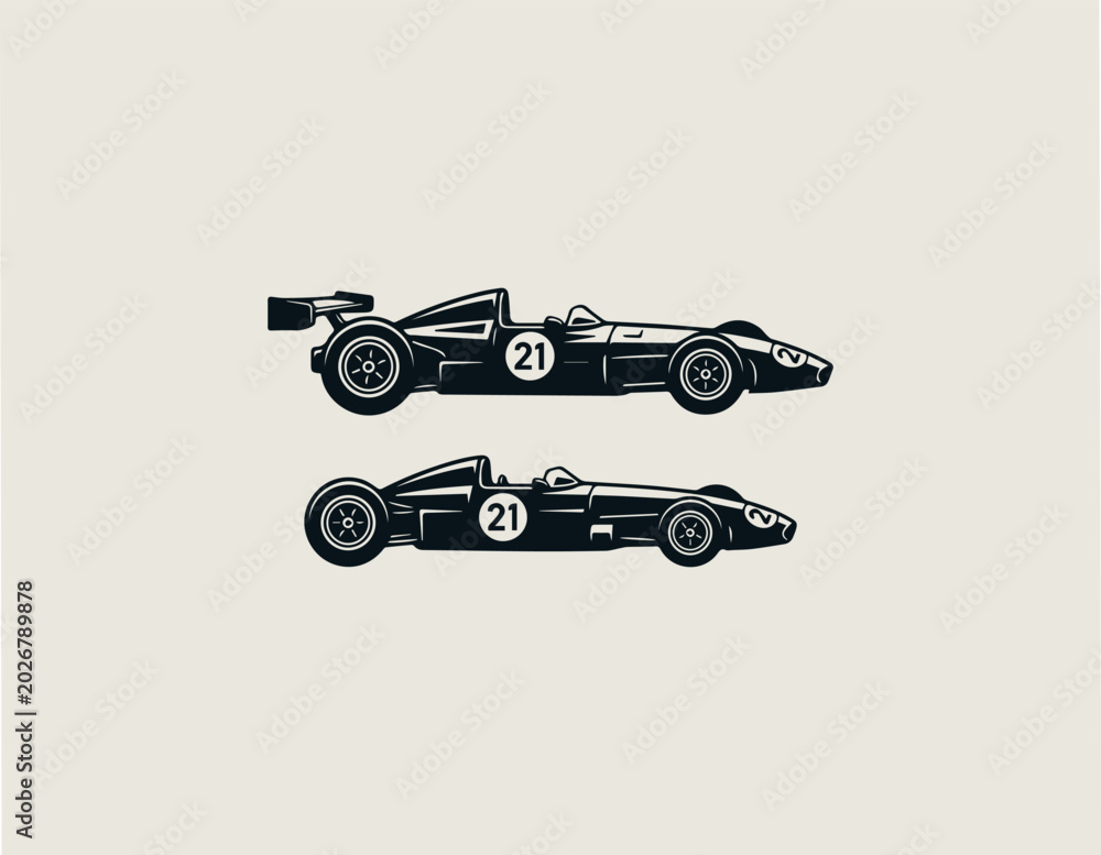 Fototapeta premium Vintage formula racing car silhouette vector illustration on white background