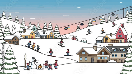 Foto Snowboarder enjoying winter sports on a snowy mountain slope with other people
