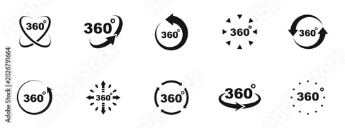 Foto 360 degrees view icon set