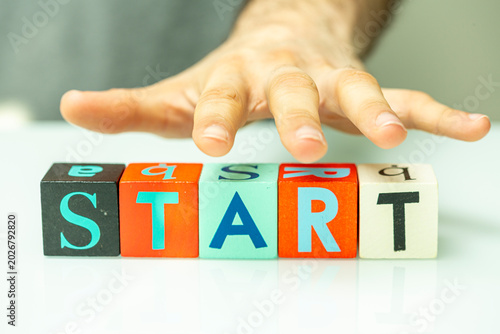 Quadro su tela Creative concept of starting a new venture or project using alphabet blocks