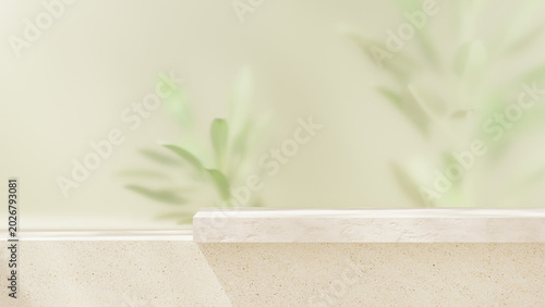 Clean cosmetic product display with soft green botanical blur and natural studio lighting for skincare branding.