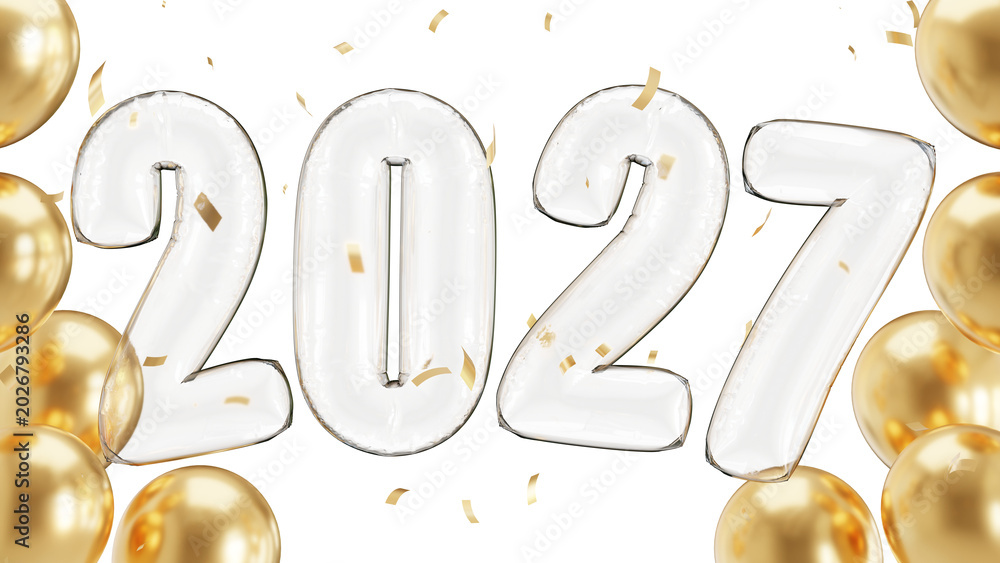 Fototapeta premium Transparent Foil Balloons Number with Gold Balloons on Transparent Background,3d Rendering.